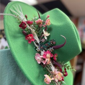 Floral Embellished Green Hat